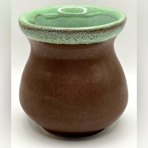 Studio Art Pottery Small Brown Green Handmade Ceramic Vase 3.5 in